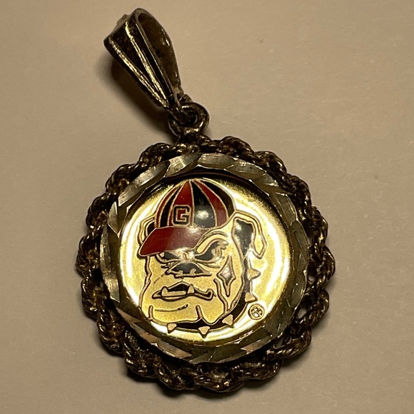 Georgia Bulldog Mascot UGA .999 Fine Silver and Red Pendant - Picture 1 of 5